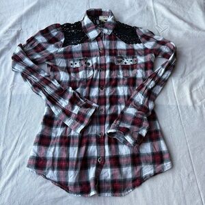 Daytrip Red and Black Plaid Button Down Shirt Y2K Grunge